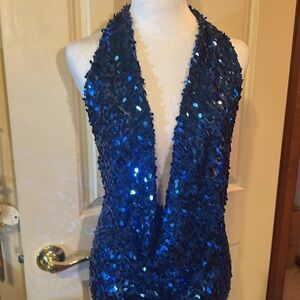 Low cut front dressy wear low cut front backless Blue sequins front and back